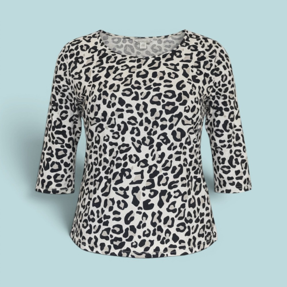 Belford Pima Cotton Knit Top L Black White Cheetah Print Chic Streetwear Capsule
